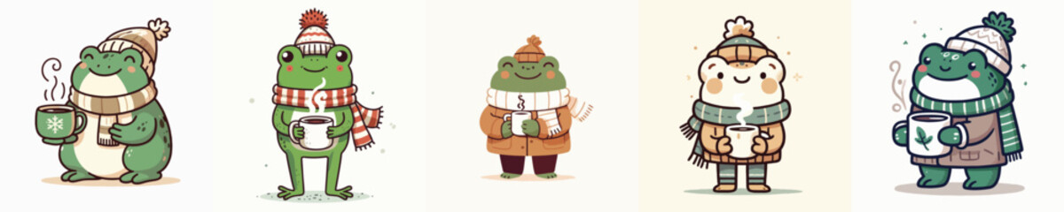 frog vector drinking winter coffee