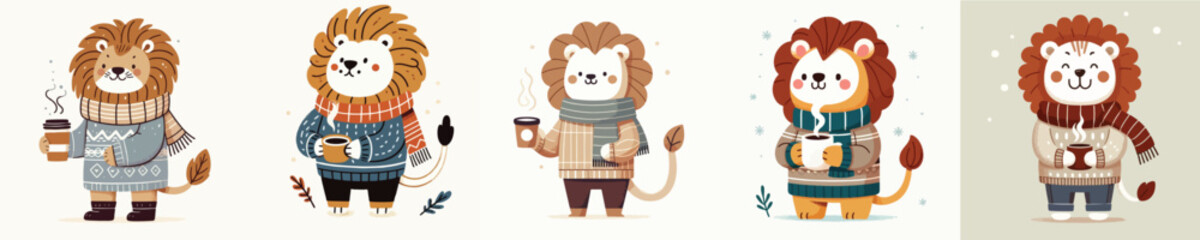 lion vector drinking winter coffee