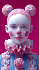 Fototapeta premium A whimsical clown with colorful makeup and attire, posing in a vibrant environment