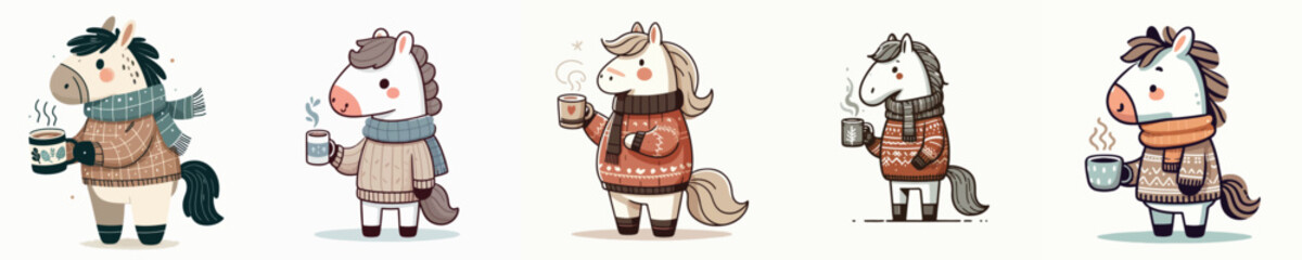horse vector drinking winter coffee