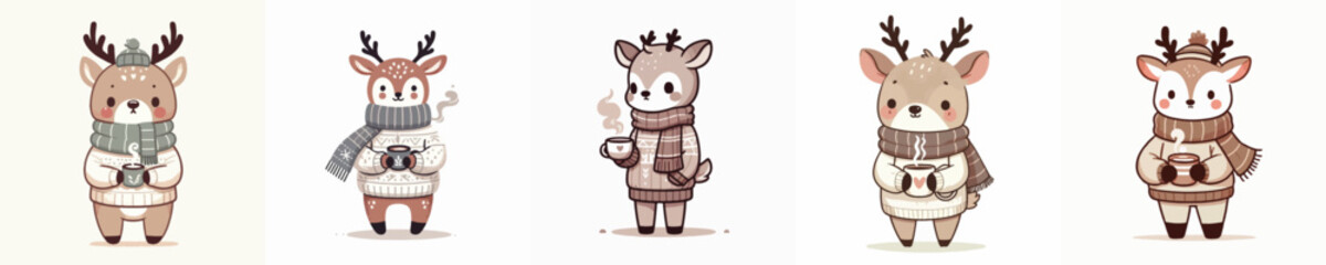 deer vector drinking winter coffee