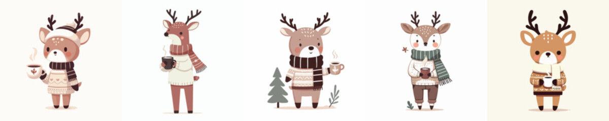 deer vector drinking winter coffee