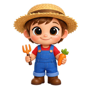 Cartoon farmer boy holding carrot