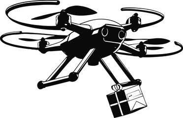 Black and white vector of drone carrying package 3