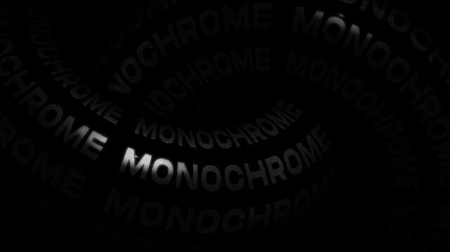 Detailed close up of monochrome spiral typography forming layered circular bands on a dark background, abstract modern texture with subtle highlights and depth