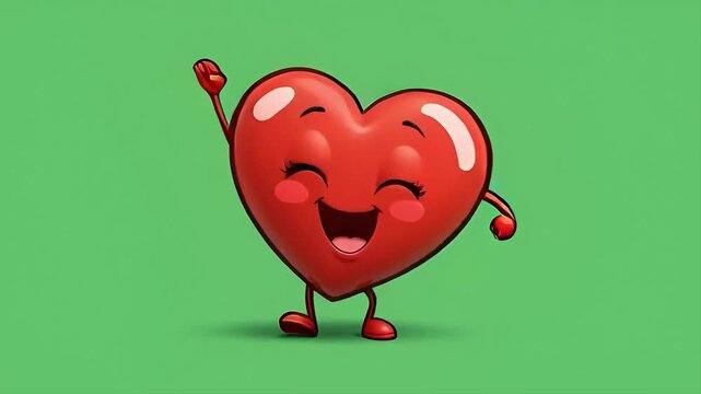 Valentine Red Heart Cartoon Animation on Green Screen - Loop Video 4K