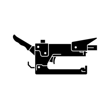 Black staple gun on white background.