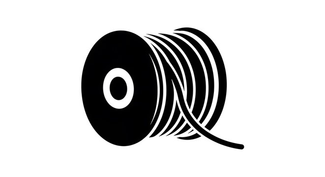 Black and white cable reel icon.