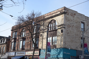 Fototapeta premium historic buildings at 736-742 Queen St E (with commercial space (Little Peeps) at grade level and apartments above), Toronto