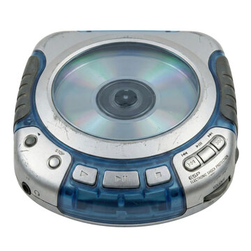Portable silver and blue CD player discman