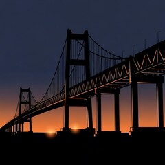 Fototapeta premium Silhouette of suspension bridge at sunset.