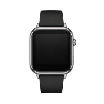 Sleek modern smartwatch with black wristband and minimalist design displayed against white