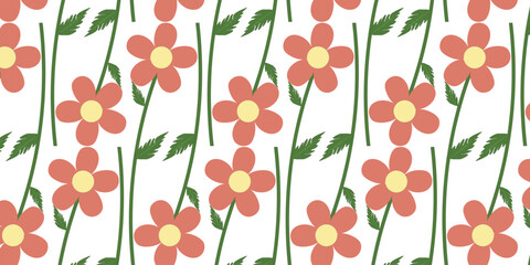 Daisy floral pattern background with soft color flowers and simple botanical repeat design suitable for spring themes fabric packaging wallpaper and decorative surface graphics. © Miky