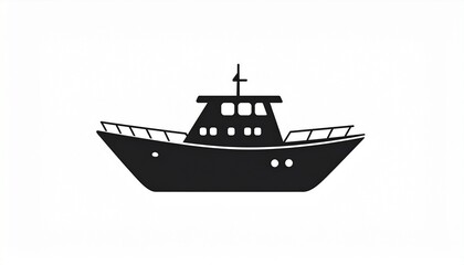 Black fishing trawler boat isolated on white background vector illustration