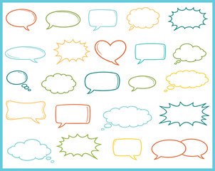 Cute Daily Planner Stickers Set &ndash; Weekly & Monthly Labels, Pastel Speech Bubble Planner Stickers &ndash; Hand Drawn Talk Clouds, Thought Frames and Decorative Journal Shapes Vector Set