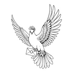 Obraz premium black silhouette of flying dove of peace and wild eagle bring letter vector illustration with open wings design 