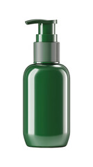 Fototapeta premium Dark green matte cosmetic bottle with pump dispenser isolated on white background. Minimalistic skincare or haircare packaging mockup with ribbed cap texture. Clean studio lighting, premium branding c