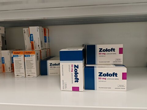 Prague,Czech Republic-23.01.2026: Zoloft by Pfizer containing sertraline is a selective serotonin reuptake inhibitor used for treatment of depression and anxiety disorders
