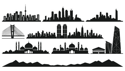 Obraz premium Silhouettes of iconic buildings and landmarks across different architectural styles