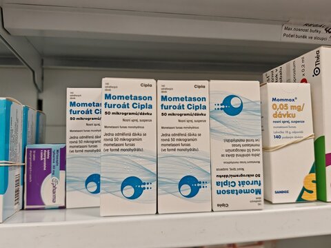 Prague,Czech Republic-May 6 2025: MOMETASONE FUROATE by Cipla corticosteroid used for treatment of allergic rhinitis and inflammatory skin conditions.