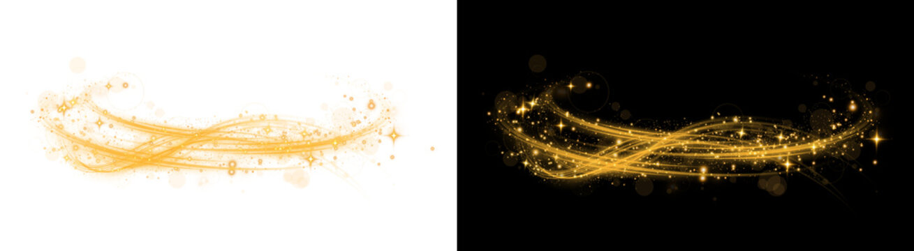 PNG image of&nbsp;Collection of vibrant golden glittering light trails and abstract sparkling dust particle effects on transparent background