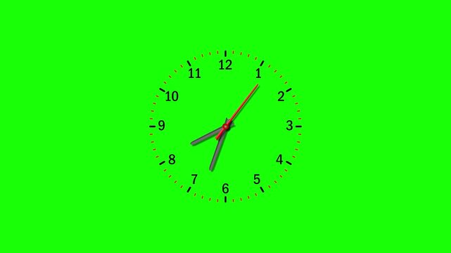 Animation of the analog clock from 8 to 9 o'clock. The clock is counting down 1 hour at a fast pace, but the last 15 seconds are moving at a normal speed.
