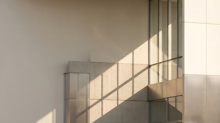 Obraz premium Modern building facade with sunlight casting shadows on wall