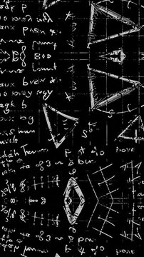 complex mathematics physics geometry formula on blackboard