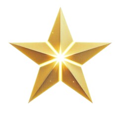 Obraz premium Golden five-point star with radiant glow luminous faceted design three-dimensional shading highlights excellence achievement decorative symbol