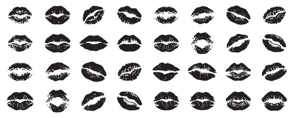 Kiss mark, isolated element set, transparent background