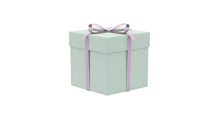 Obraz premium Light mint green gift box with pink ribbon and bow isolated on transparent background