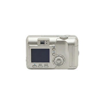 Vintage silver point and shoot digital camera back view