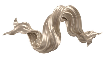 Elegant swirl of champagne silk fabric flowing abstractly isolated on transparent background