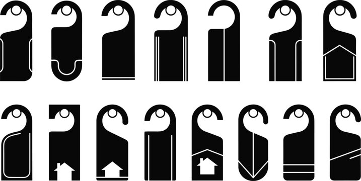 Door hanger tags collection, hotel privacy signs set, do not disturb labels, hanging door notices, isolated vector design pack