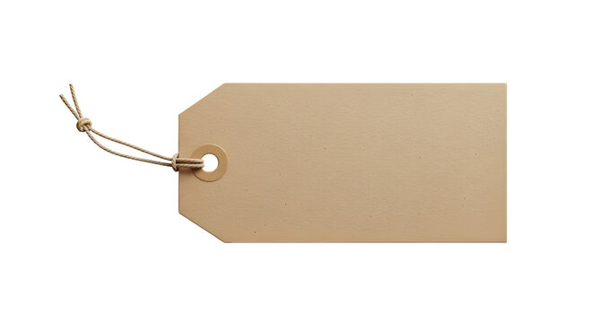 Blank kraft paper gift tag with twine string isolated on transparent background