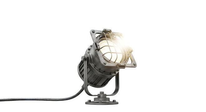 Vintage stage spotlight with bright light isolated on transparent background