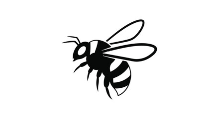Obraz premium Black and white bee insect flying isolated on white background, simple illustration for nature, wildlife, or environmental concepts