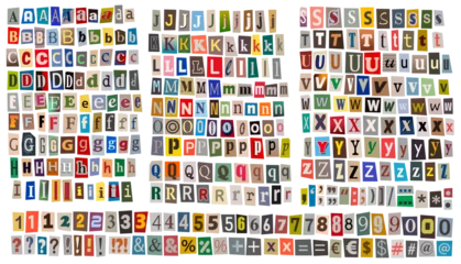 Selbstklebende Fototapeten Marienkäfer Collage of cut-out letters, numbers, and symbols on white.  © adimas