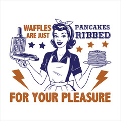 &ldquo;Waffles Are Just Pancakes with Abs &ndash; Retro Vintage Pin-Up Woman Funny Breakfast Quote Illustration&rdquo;