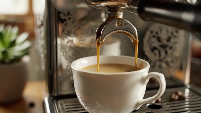 Espresso Being Poured into a White Cup