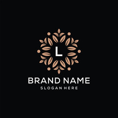 Initial letter L luxury flower mandala for circular leaves natural organic logo design