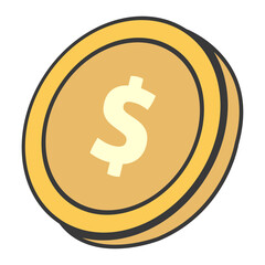 Obraz premium A single cartoon dollar coin with a black outline and white dollar sign