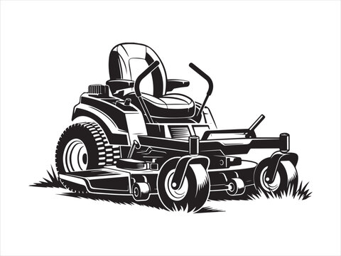 Lawn mower service logo icon isolated vector on white background. Zero Turn Lawn Mower Lawn Care silhouette with grass cutter