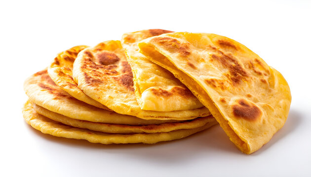 Chickpea flatbread with crispy golden brown texture and cut slices isolated on white background. Concept of Argentina Faina food