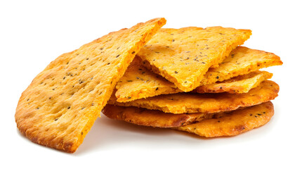Fototapeta premium Chickpea flatbread with crispy golden brown texture and cut slices isolated on white background. Concept of Argentina Faina food