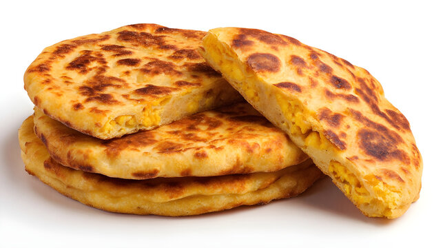 Chickpea flatbread with crispy golden brown texture and cut slices isolated on white background. Concept of Argentina Faina food