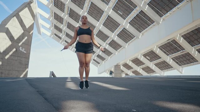 Muscular plus-size woman, embodying strength, determination, and body positivity with intense gaze .