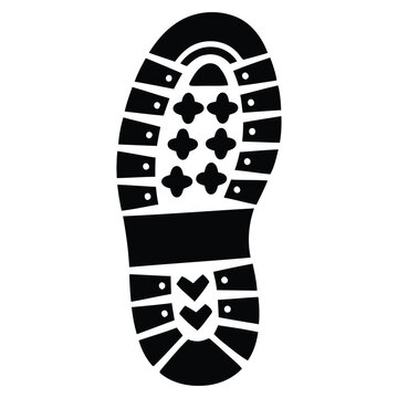 A black silhouette of a shoe sole with a heart design