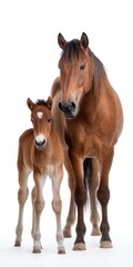 Obraz premium Beautiful mare and foal duo in studio portrait with white background