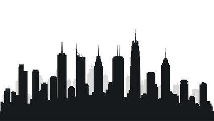 Obraz premium Black silhouette of a modern city skyline against a white background